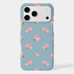 Pink Roses Pattern on Blue