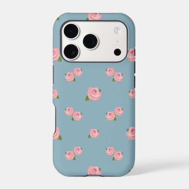 Pink Roses Pattern on Blue (Back)