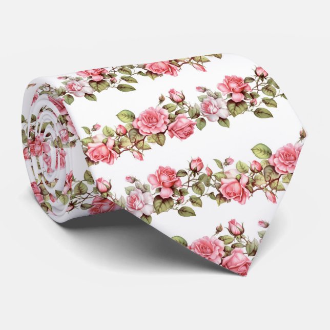 pink roses pattern tie (Rolled)