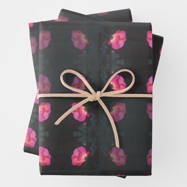 Pink Roses Pattern Wrapping Paper Sheet (In situ)