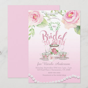 Pink Roses & Pearls Elegant Bridal Tea Shower Invitation
