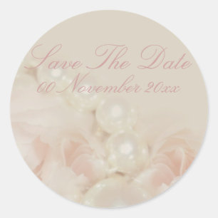 Pink roses pearls elegant wedding engagement classic round sticker