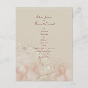 Pink roses pearls elegant wedding engagement invitation