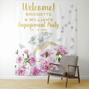 Pink Roses Pearls Engagement Ring Tapestry