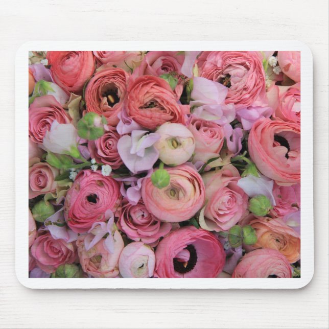 pink roses & peonies by Therosegarden Mouse Mat (Front)