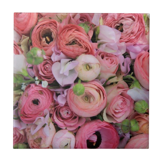 pink roses & peonies by Therosegarden Tile (Front)