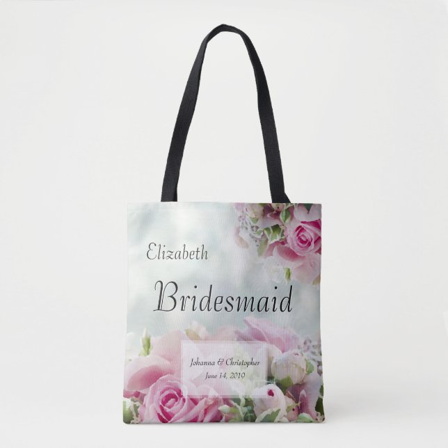 Pink Roses & Peonies Elegant Bridesmaid Wedding Tote Bag (Front)