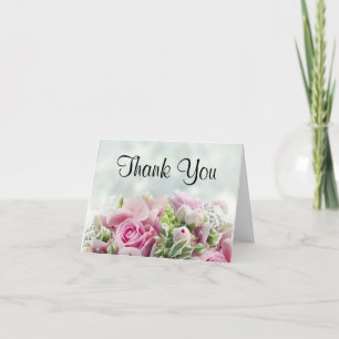 Pink Roses & Peony Buds Elegant Simple Thank You C