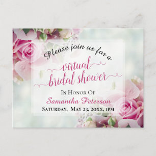 Pink Roses & Peony Buds Virtual Bridal Shower Invitation Postcard