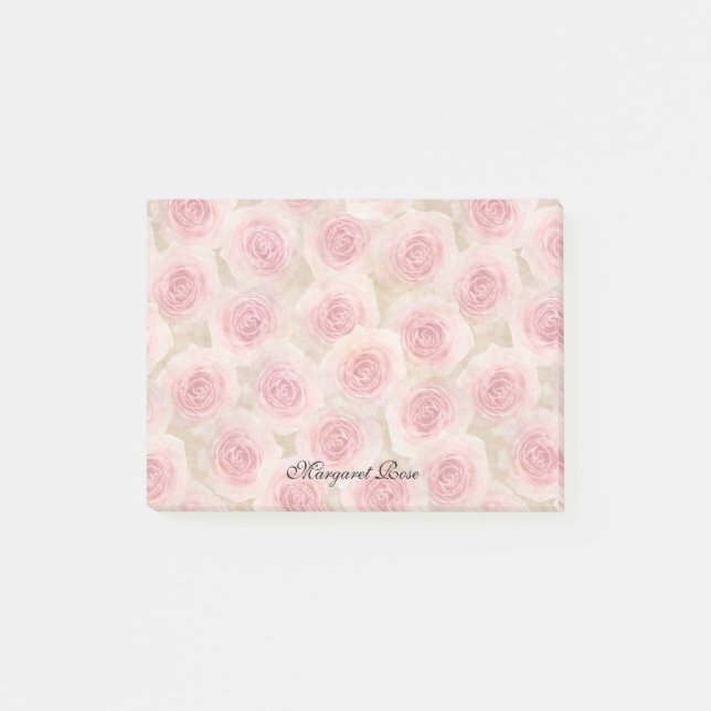 Pink Roses Personalised 4 x 3 Post-it Notes (Front)