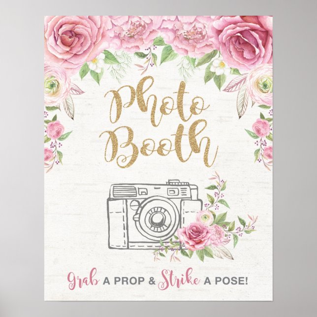 Pink Roses Photo Booth Prop Floral Wedding Decor (Front)