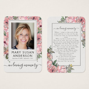 Pink Roses Photo Funeral Memorial Poem Card