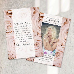 Pink Roses Photo Sympathy Funeral Memorial Thank You Card