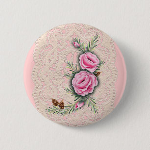 PINK ROSES & PINE by SHARON SHARPE 6 Cm Round Badge