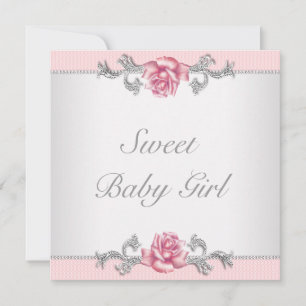 Pink Roses Pink Baby Girl Shower Invitation