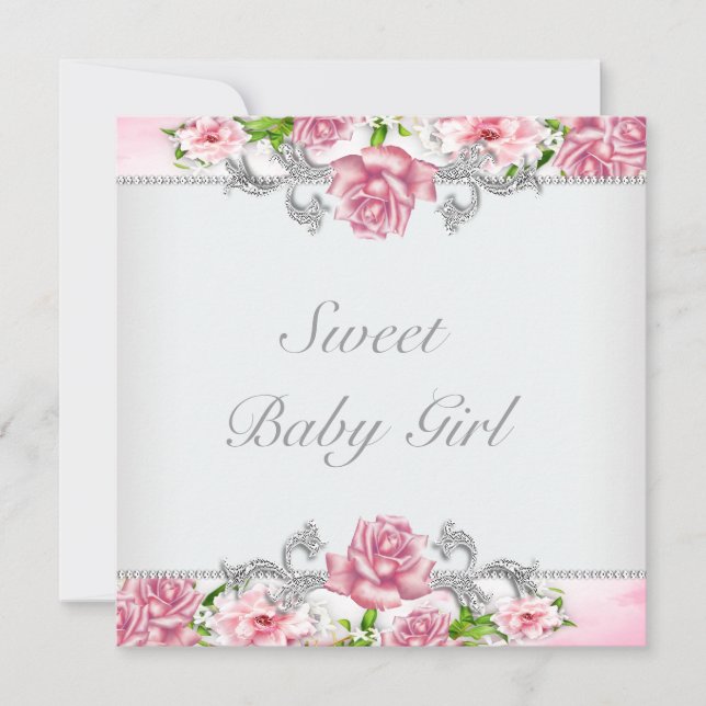 Pink Roses Pink Baby Girl Shower Invitation (Front)