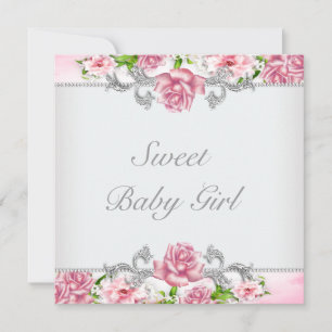 Pink Roses Pink Baby Girl Shower Invitation