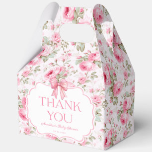 Pink Roses Pink Bow Girl Baby Shower Thank You Favour Box