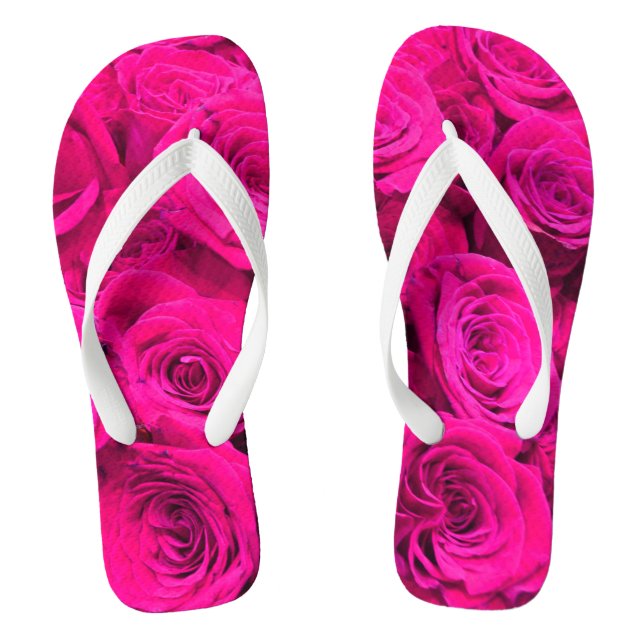 Pink Roses pink flowers pink floral Flip Flops (Footbed)
