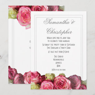 Pink roses plain minimal wedding invitation