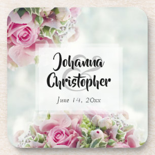Pink Roses Plastic Wedding Coaster