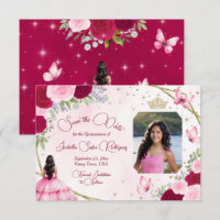 Pink Roses Princess Butterfly & Photo Quinceanera