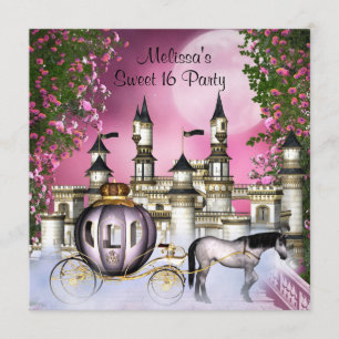 Pink Roses Princess Sweet 16 Birthday Party Invitation