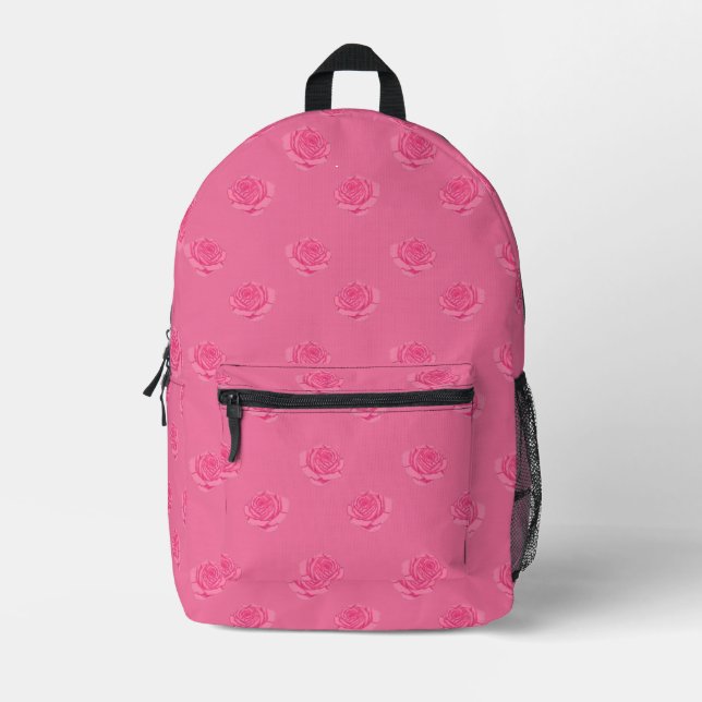 Pink roses printed backpack (Front)