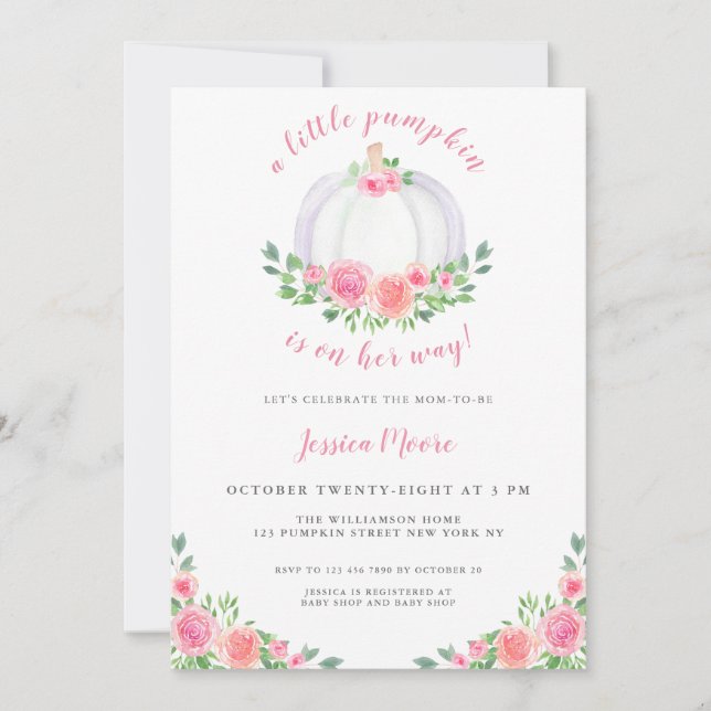 Pink Roses Pumpkin Baby Shower Invitation (Front)