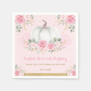 Pink Roses Pumpkin Birthday Baby Shower Favors Napkin