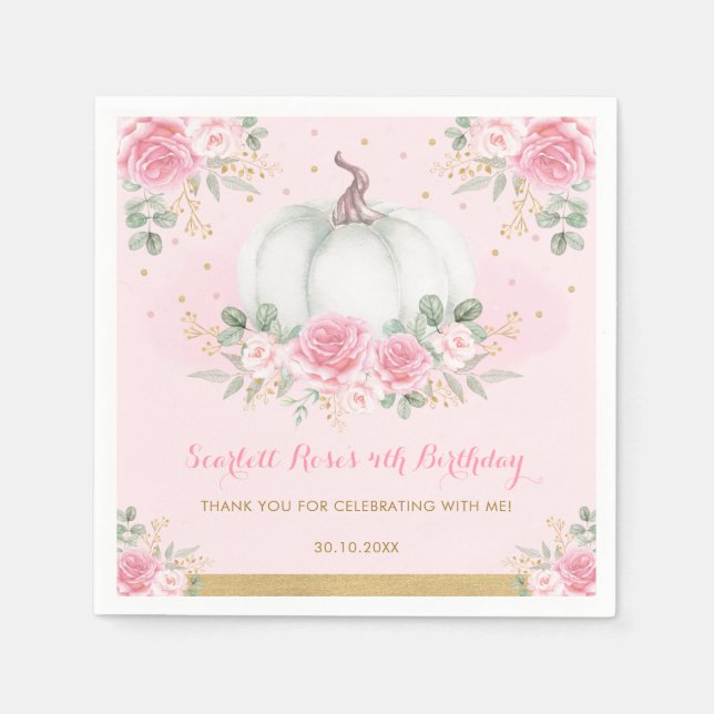Pink Roses Pumpkin Birthday Baby Shower Favors Napkin (Front)