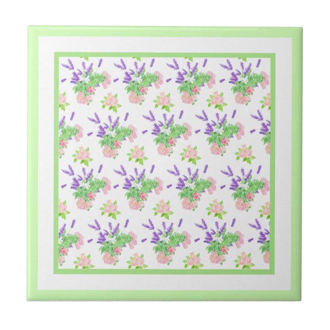 Pink Roses, Purple Lavender, Mock Orange Blossom Tile (Front)