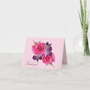 Pink Roses Purple Orchids Thank You Note Card