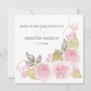 *~* Pink Roses QR - RSVP Gold Floral AR15 Wedding  Invitation