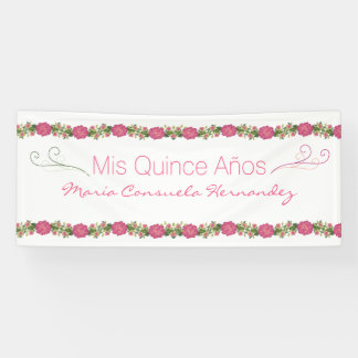 Pink Roses Quinceanera Banner