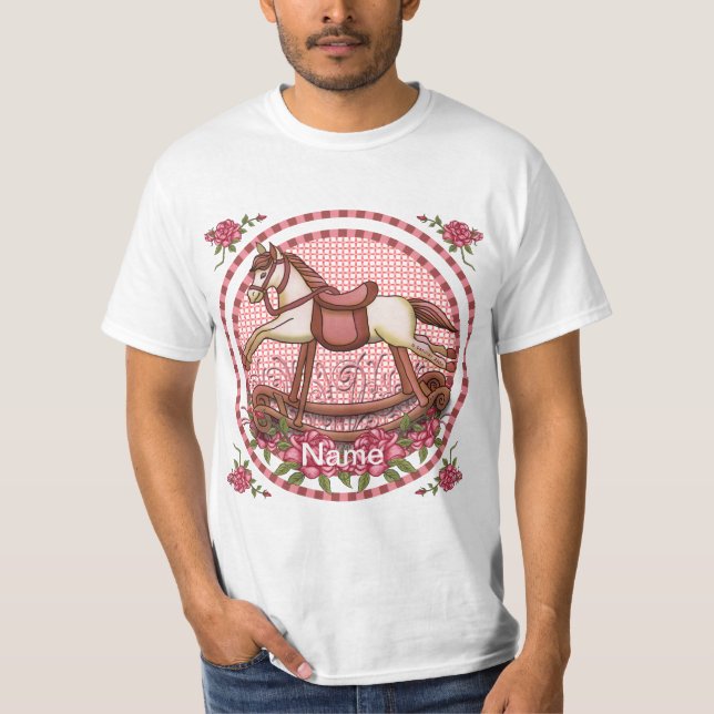 Pink Roses Rocking Horse  T-Shirt (Front)