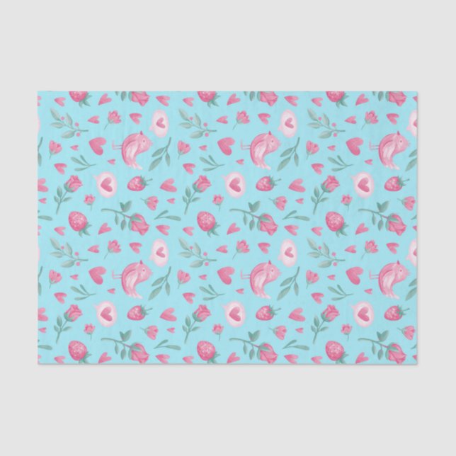 Pink Roses Romance Love Pattern Valentine's Day Tissue Paper (Front)