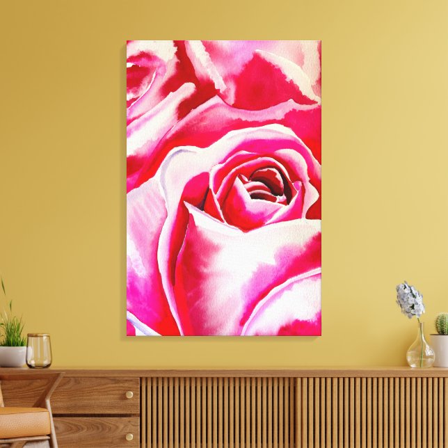 Pink roses romantic watercolor art canvas print (Insitu(LivingRoom))