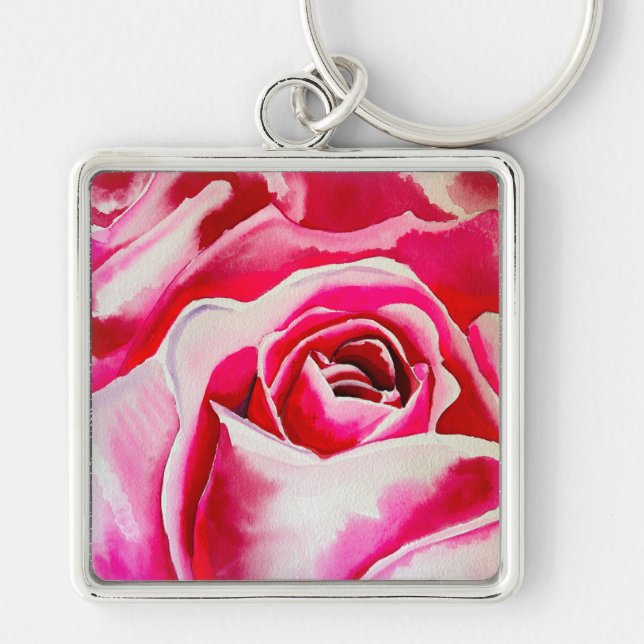 Pink roses romantic watercolor art key ring (Front)