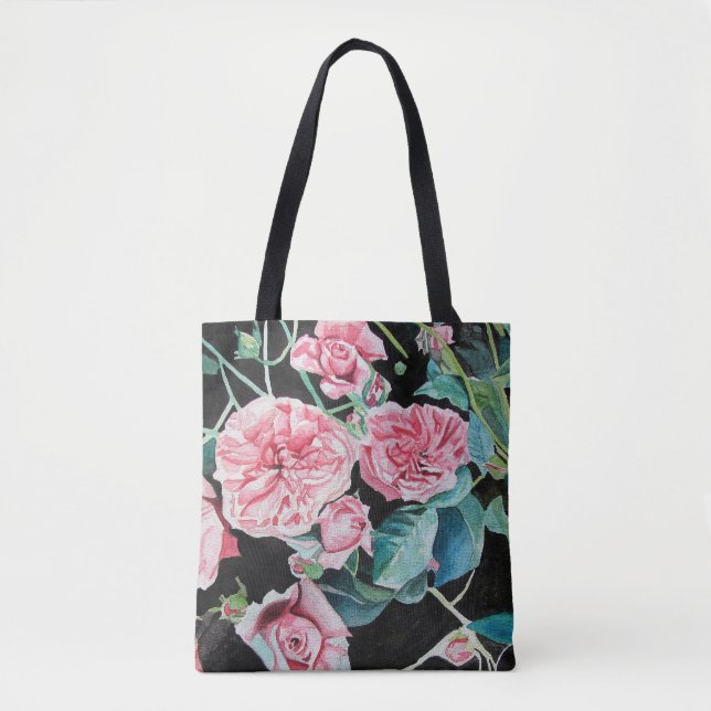 Pink Roses Rose floral flowers watercolor Tote Bag (Front)