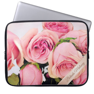 Pink Roses Rose Gold Add Name Laptop Sleeve
