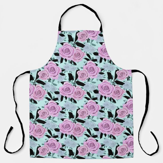  pink roses, roses , turquoise background  apron (Front)