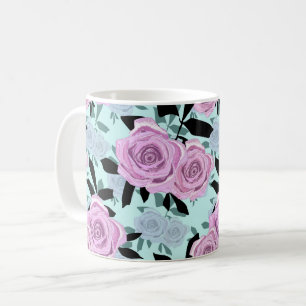  pink roses, roses , turquoise background   coffee mug