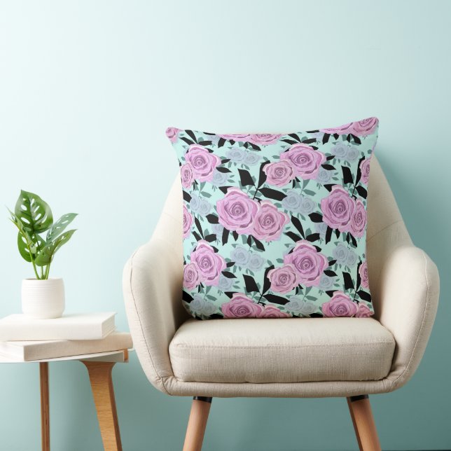  pink roses, roses , turquoise background  cushion (Chair)
