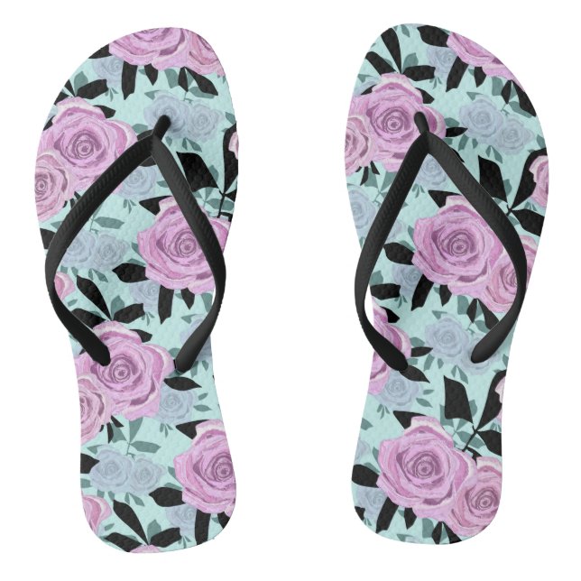  pink roses, roses , turquoise background  flip flops (Footbed)