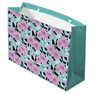 pink roses, roses , turquoise background large gift bag