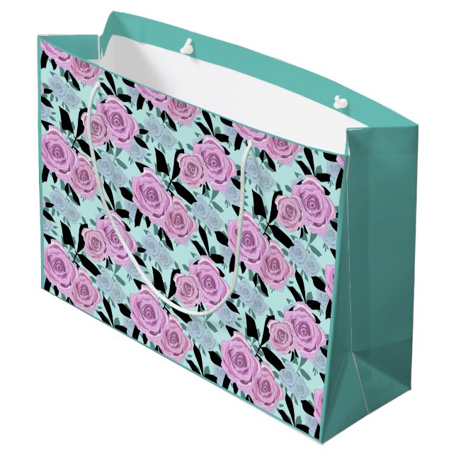  pink roses, roses , turquoise background   large gift bag (Back Angled)