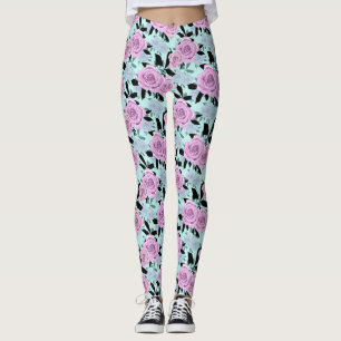  pink roses, roses , turquoise background   leggings