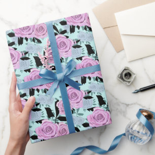 pink roses, roses , turquoise background wrapping paper