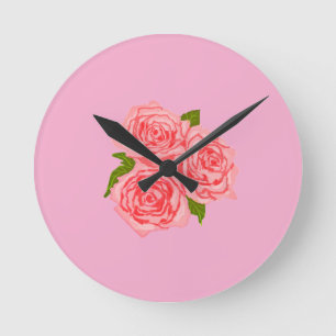 Pink roses round clock